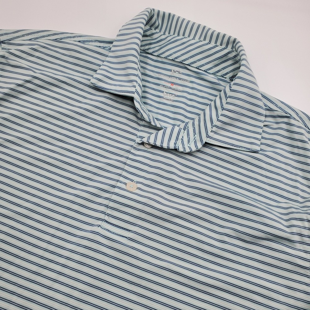 Southern Tide brrr Performance Polo Mens Medium Blue White Striped Cooling Shirt